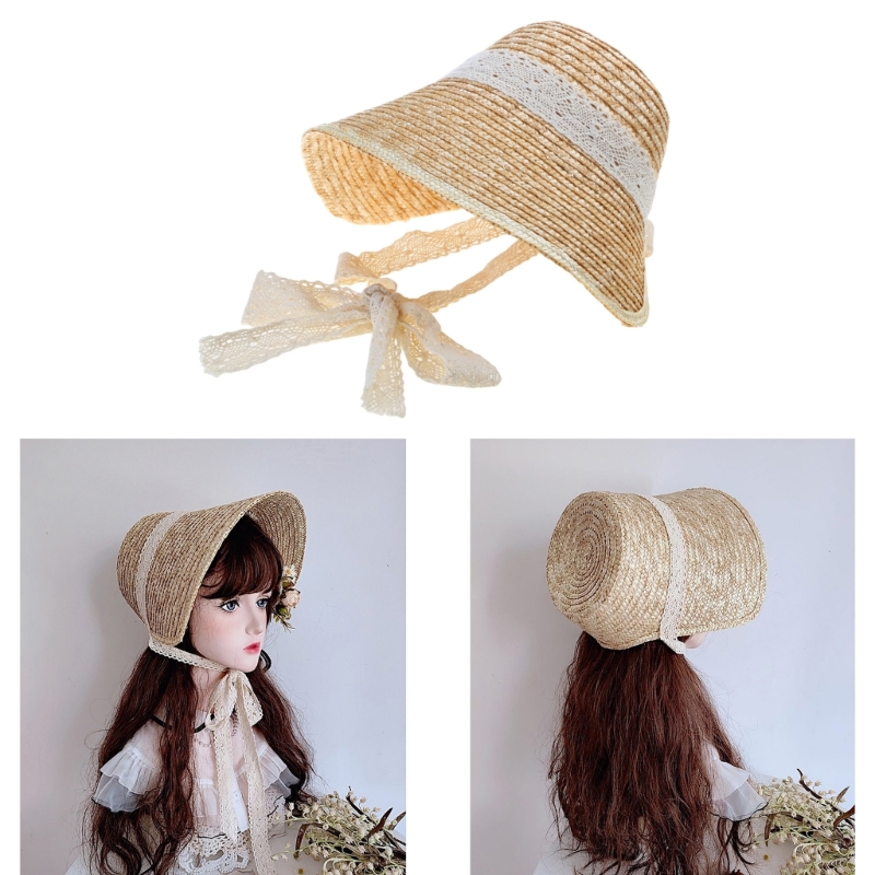 Bucket Hat Straw - Topi jerami musim panas gadis manis