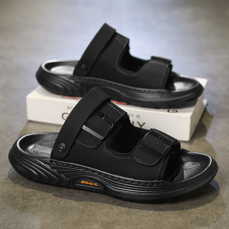 Flip Flop Leather Men - Sendal Kulit Pria Model Platform, Sandal
