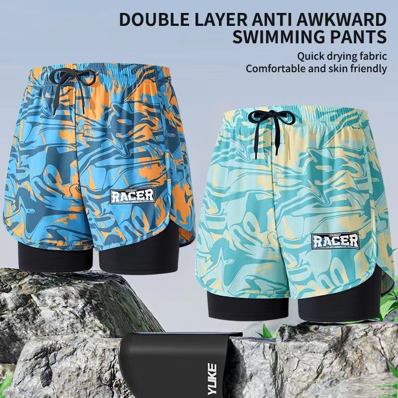 Swim Trunk Quick Dry - Celana renang lapisan ganda dewasa, celana