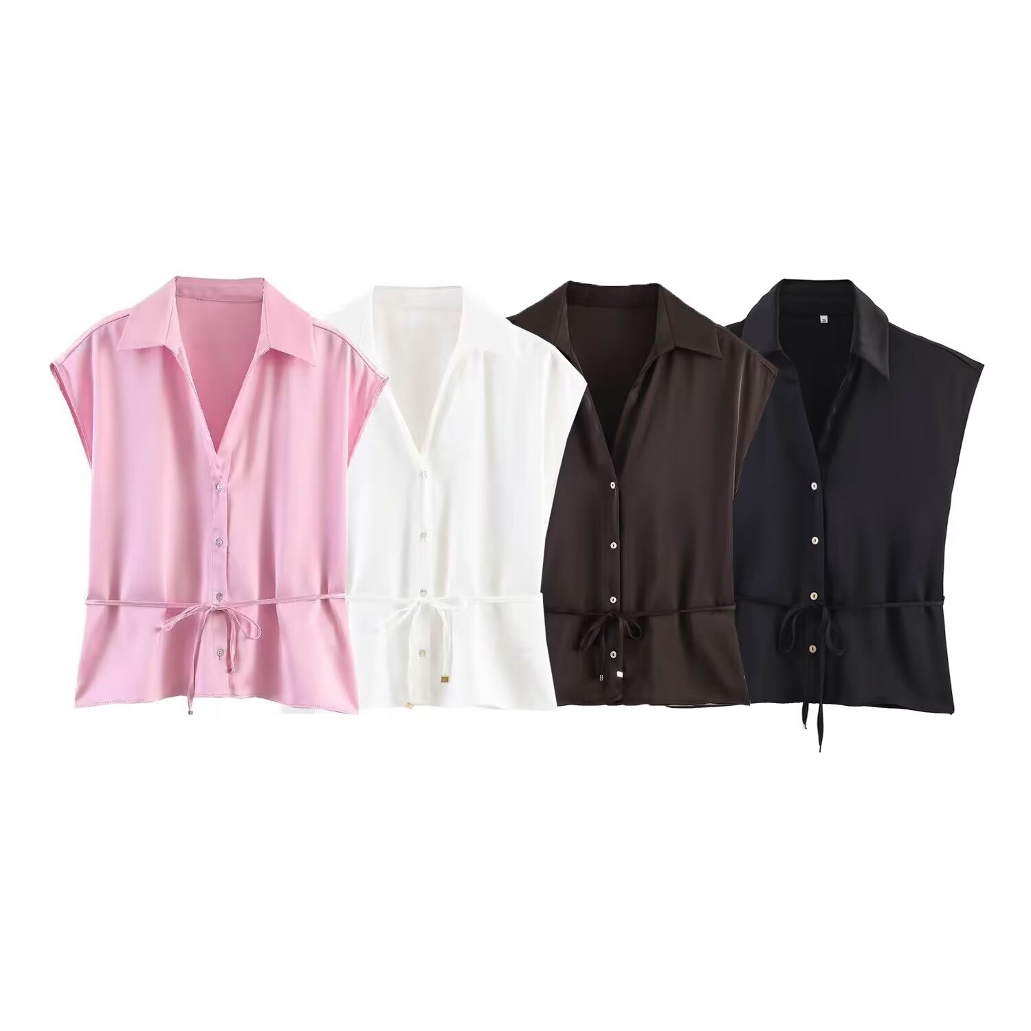 Shirt Camp Collar - Willshela Fashion Wanita dengan Sabuk Blus