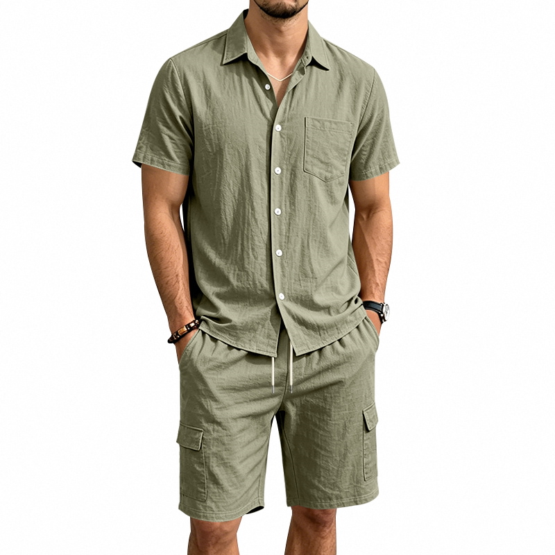 Short Linen Drawstring - Setelan Linen Amerika Musim Panas Pria