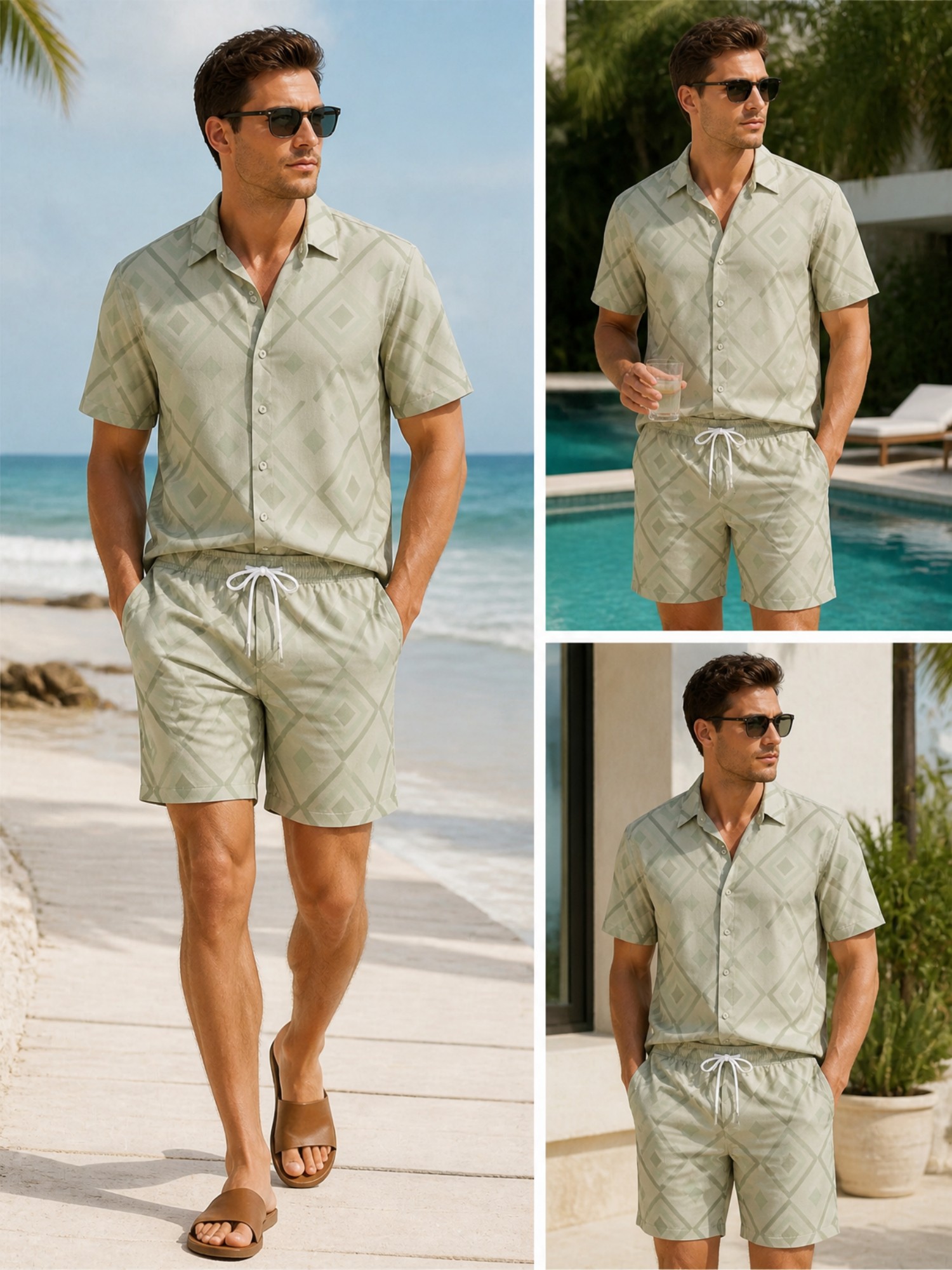 Setelan Kemeja Lengan Pendek M - Resort Shirt Floral ulasan dan harga