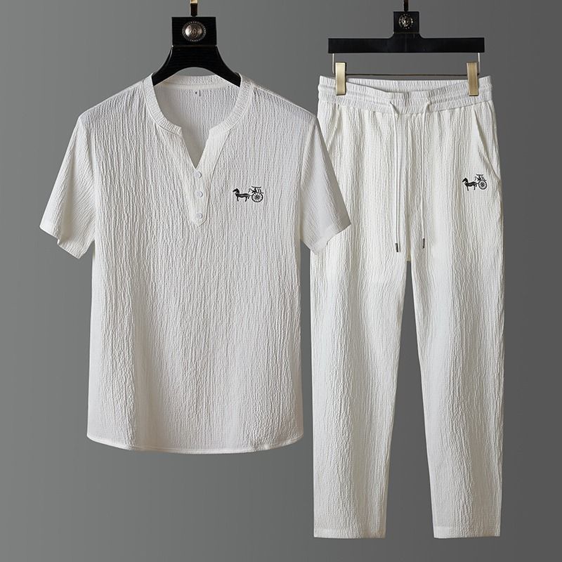 Set Kaos Lengan Pendek Linen T - Short Linen Drawstring ulasan dan harga